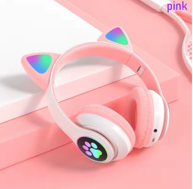 Gaming Headphones Cat Ears | LED RGB Light Foldable Headset